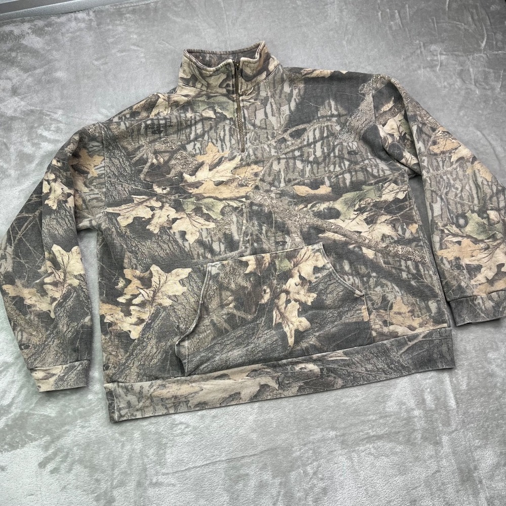 Vintage Jerzees Outdoors Jacket Mens XL‎ Mossy Oak Camo Quarter Zip Hunting